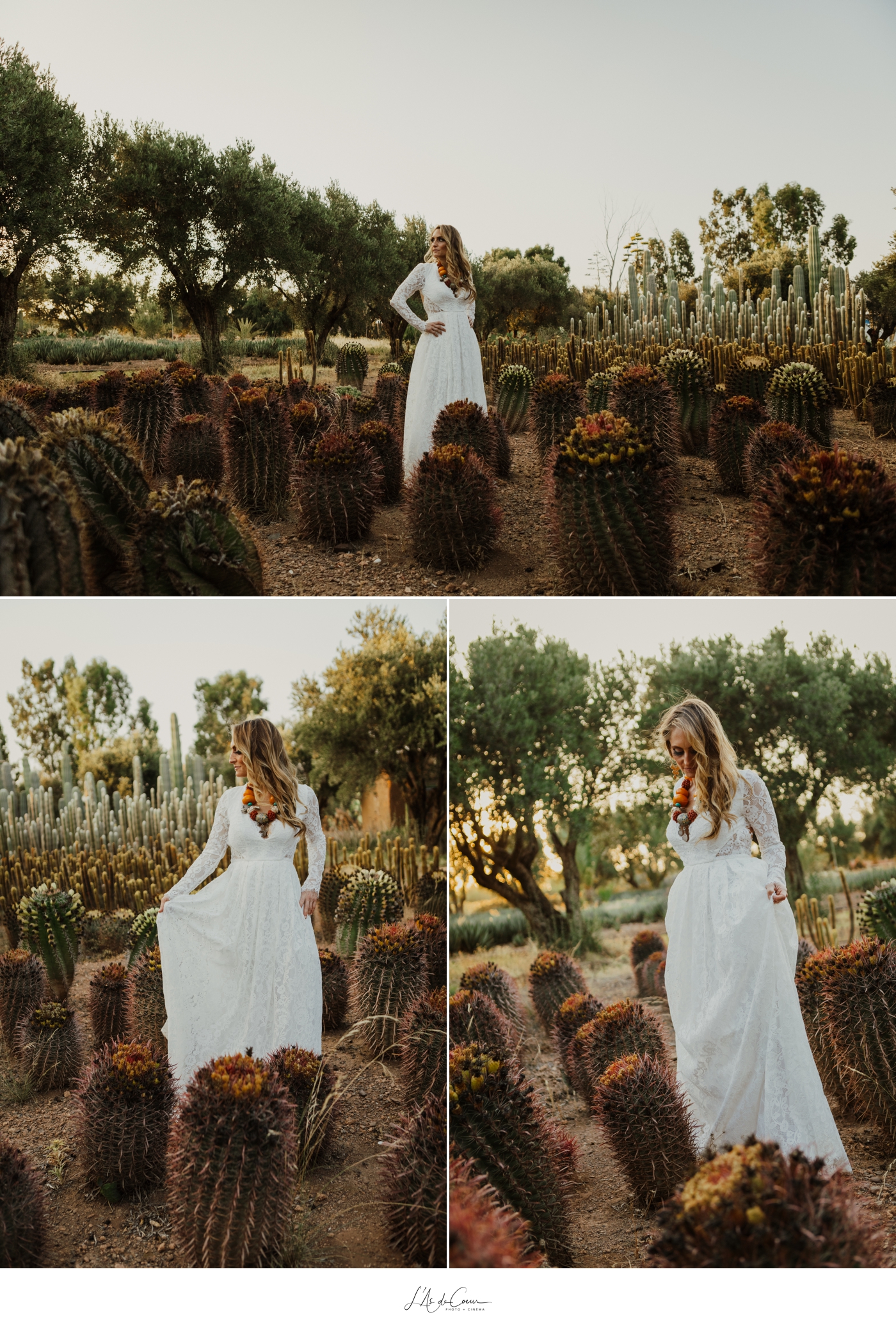 Couple shooting Marrakesh cactus garden