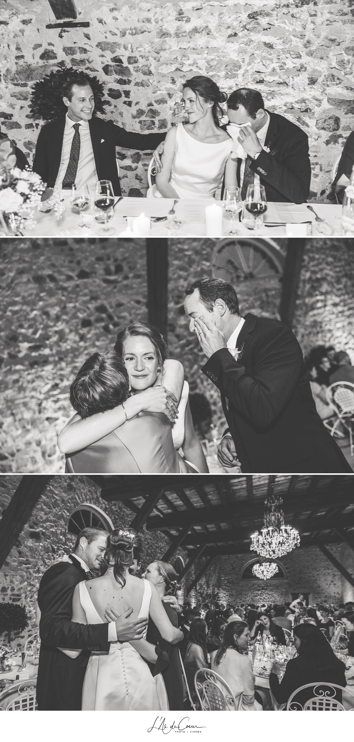 témoignages émotion câlins noir et blanc soirée mariage Domaine de Morgon la javernière photographe mariage lyon Beaujolais L'As de Coeur