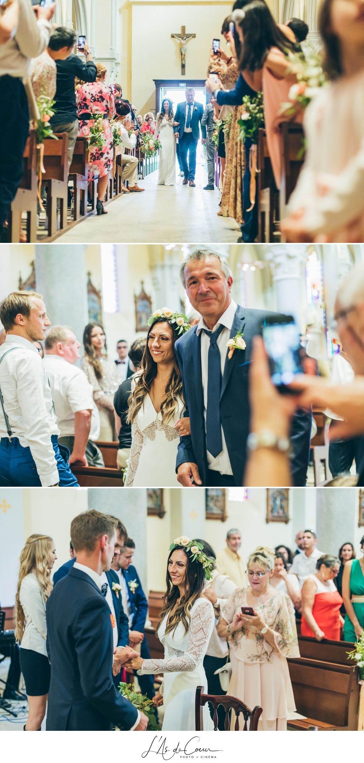 Ceremonie eglise entrée mariée émotion photographe Mariage Lyon ©lasdecoeur